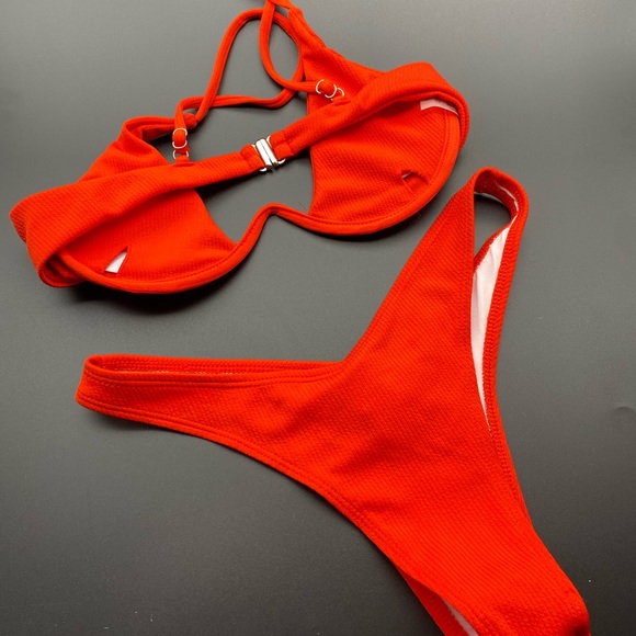 Red Bikini Swimsuit Thong and Top - Picture 2 of 3